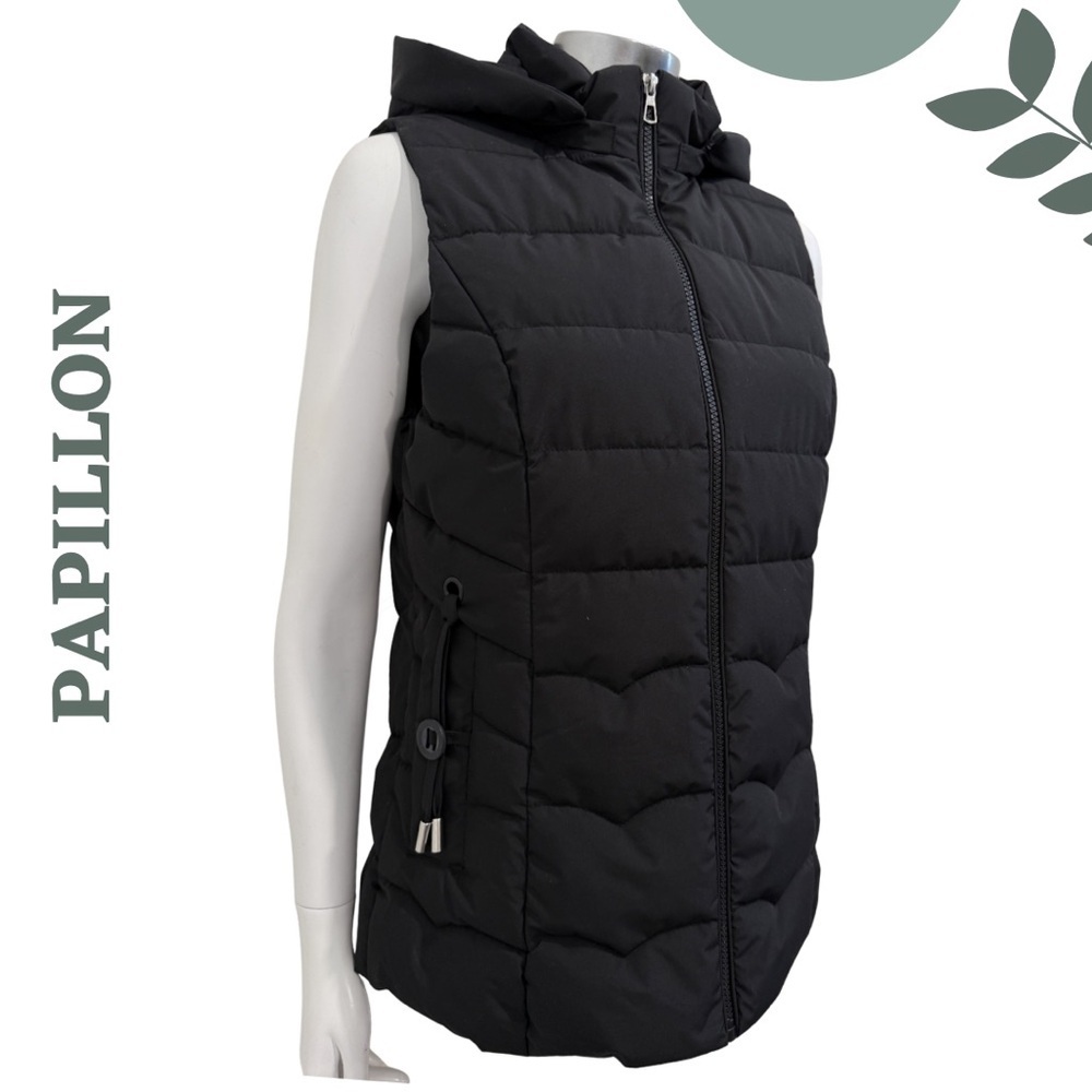 Papillon Black Puffer Vest Removable Hood Small NWT - Picture 4 of 8
